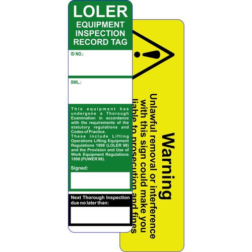 LOLER & MEWP Safety Tagging System (TG10-1)